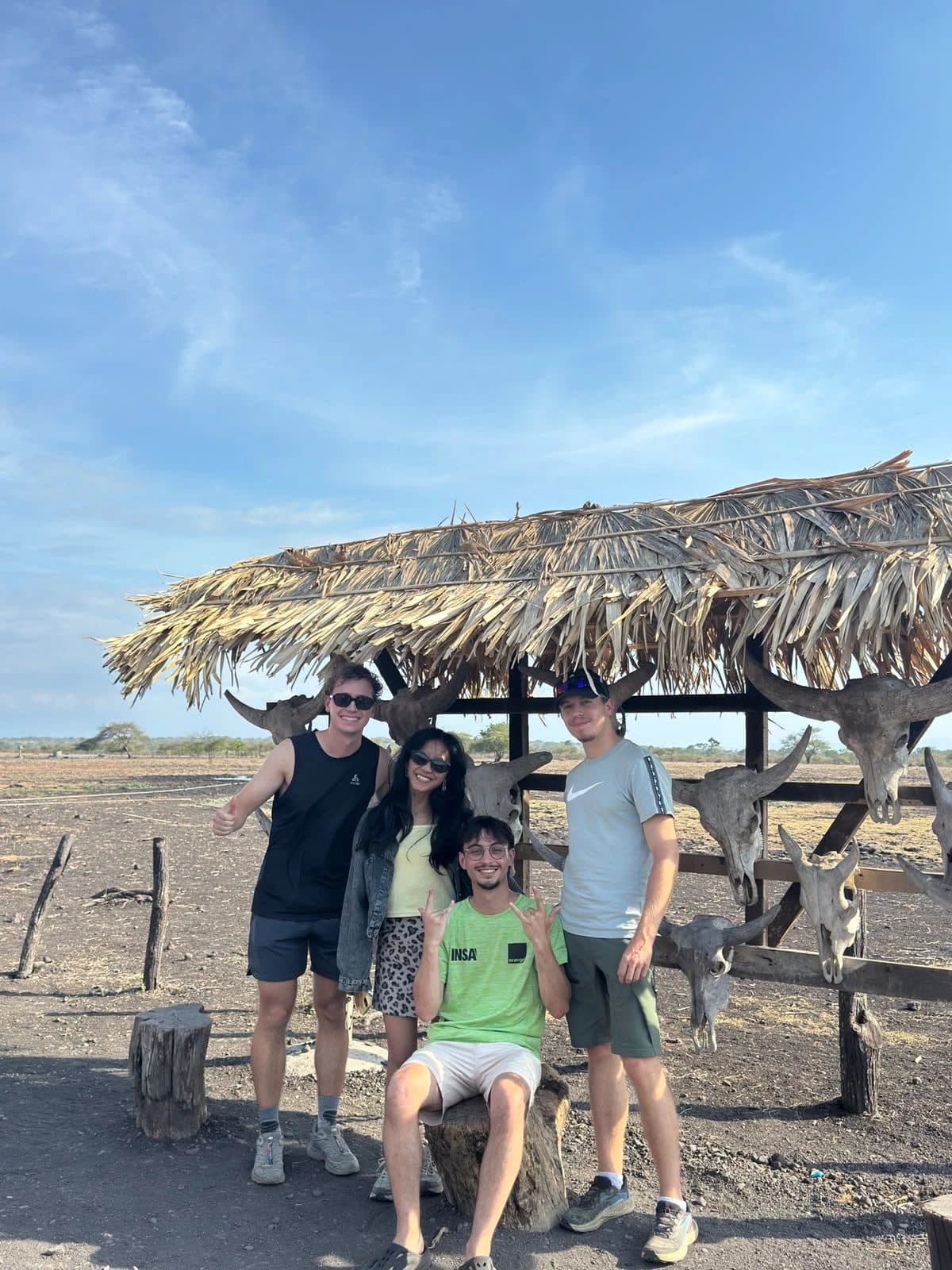 Guests at the bull skull hut on Baluran savanna